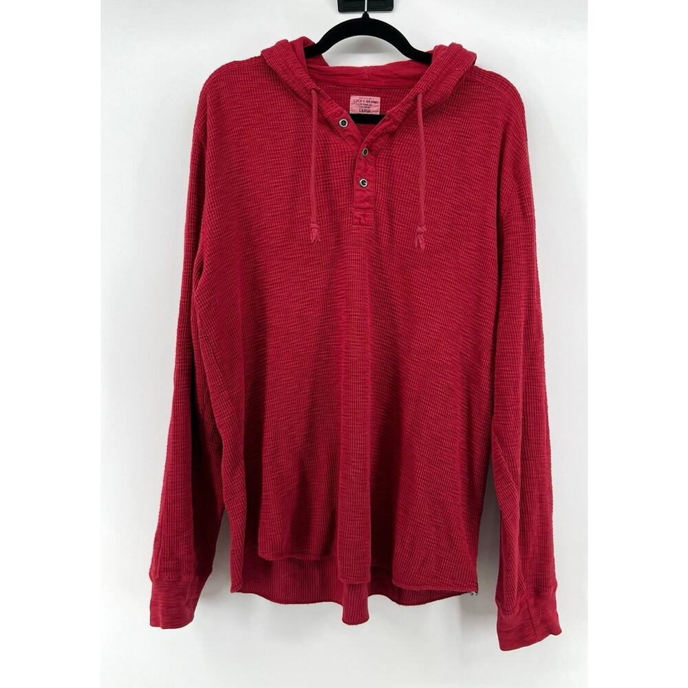 Lucky Brand Men's Waffle Knit Hoodie Size L Red Thermal Shirt